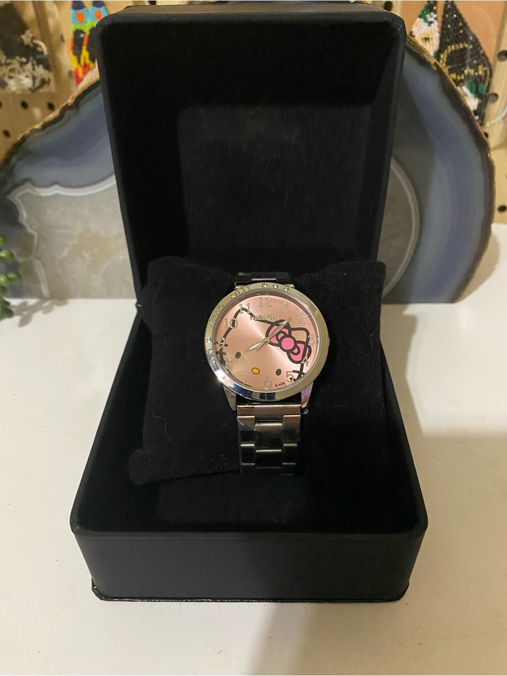 Hello Kitty Silver Bracelet Watch with Pink Dial